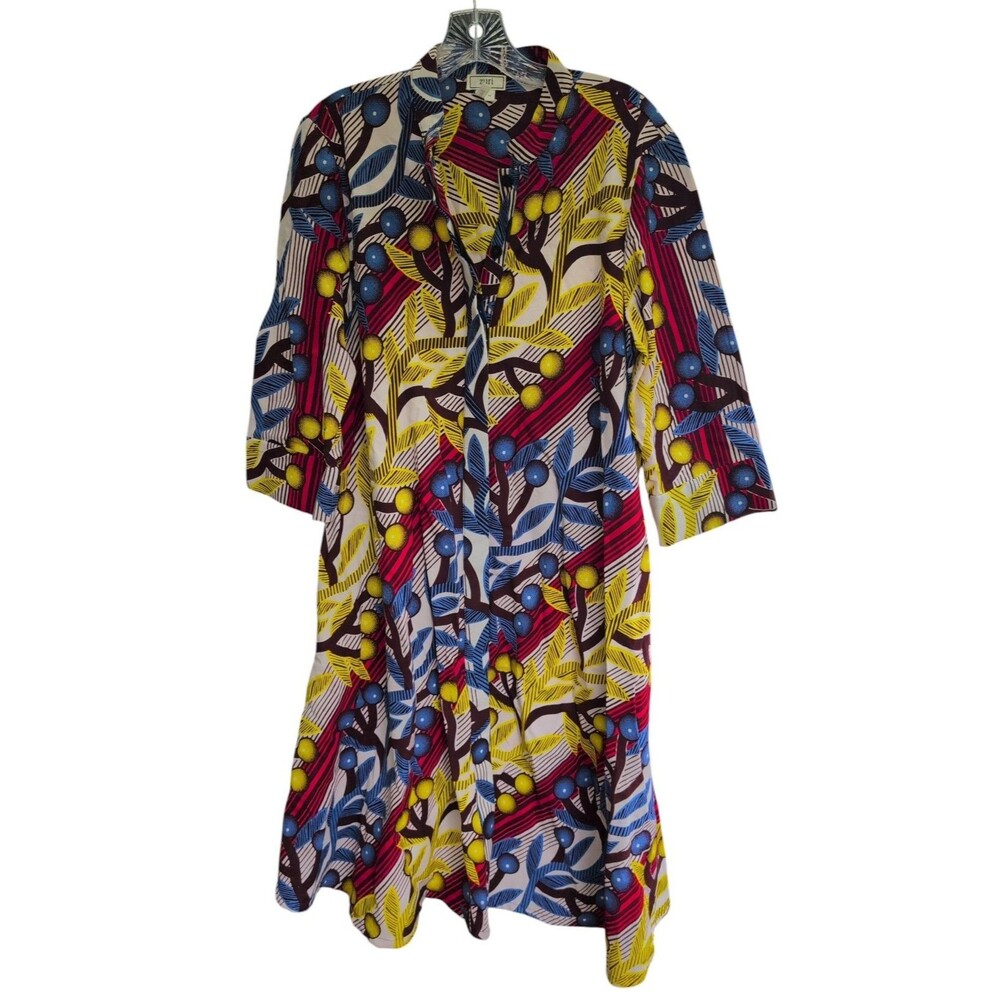 Zuri Ambrosia African Wax Print Shirt Dress M Long Cotton Kitenge Colorful Kenya